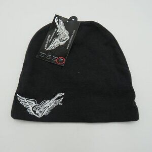 Pinkaxle Hat Black Toddler Beanie White  Guitar Wings Design Large 2T 4T New